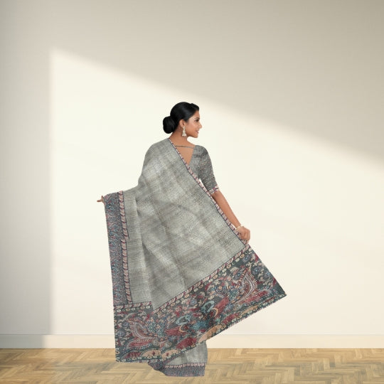 Beige Maheshwari Handloom Screen Printed Saree