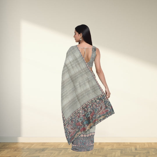 Beige Maheshwari Handloom Screen Printed Saree