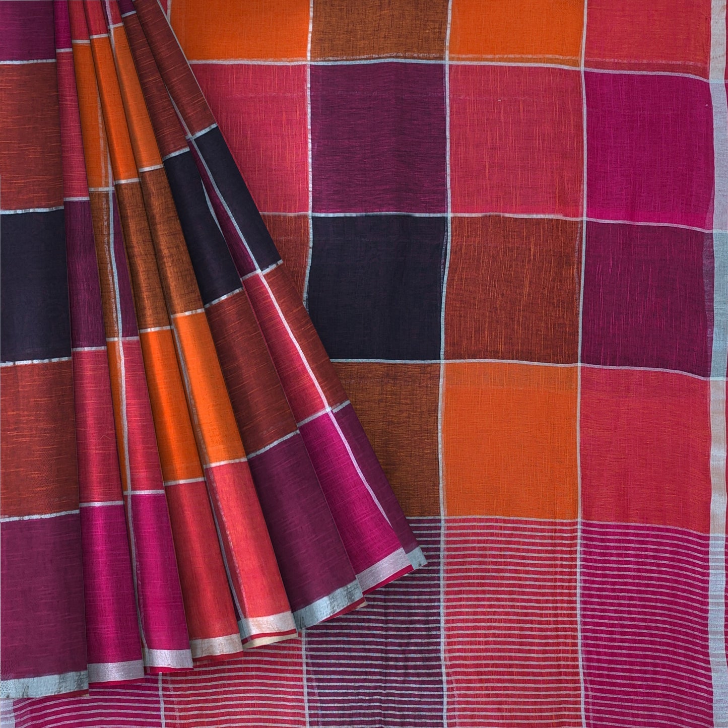 Multicolor Bengal Handloom Cotton Linen Saree