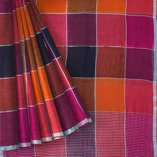 Multicolor Bengal Handloom Cotton Linen Saree