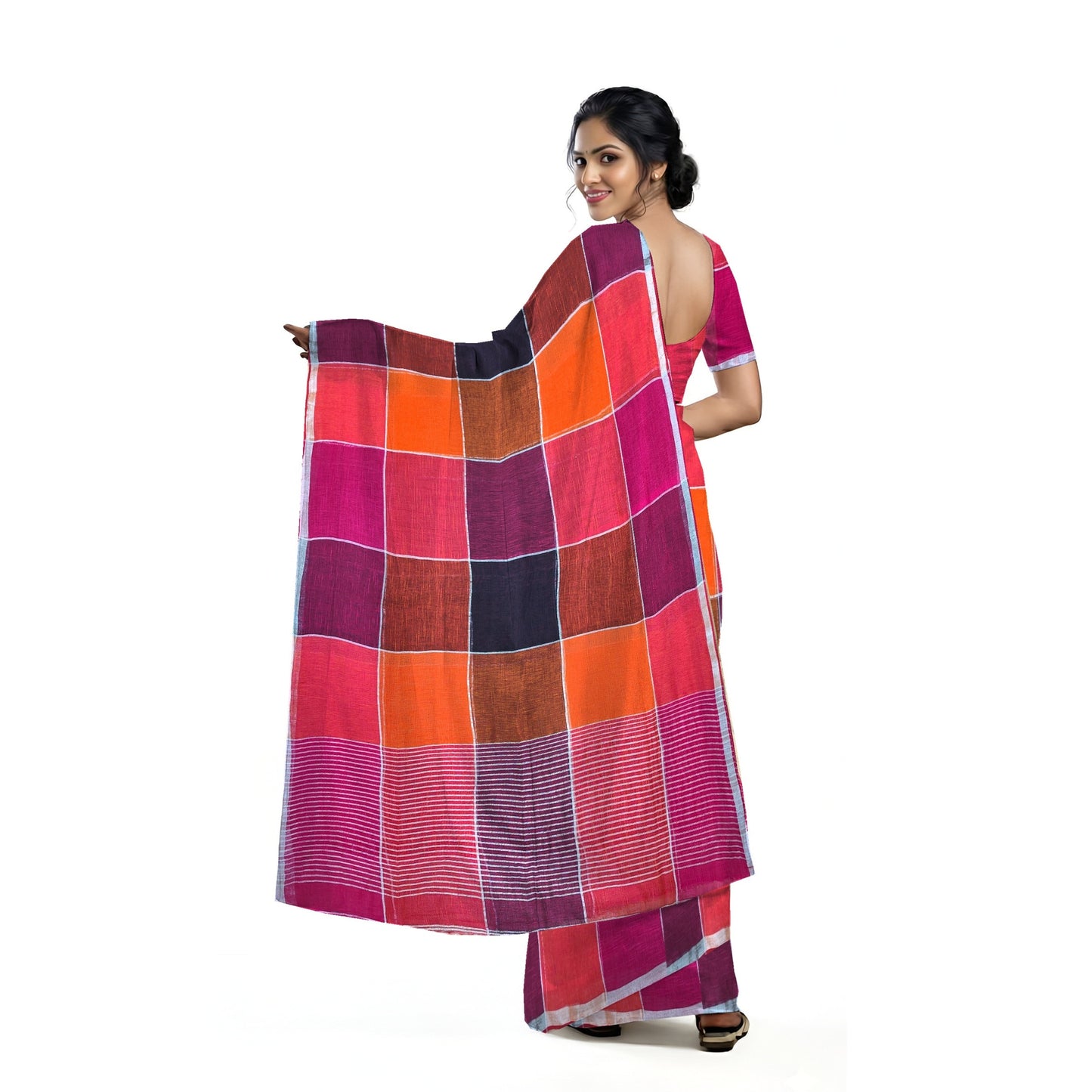 Multicolor Bengal Handloom Cotton Linen Saree