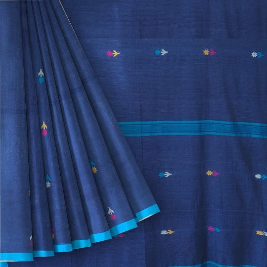 Bengol Handloom Mulmul Cotton Jamdani Weave Blue Saree