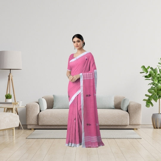 Bengol Handloom Mulmul Cotton Jamdani Weave Pink Saree