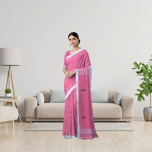 Bengol Handloom Mulmul Cotton Jamdani Weave Pink Saree