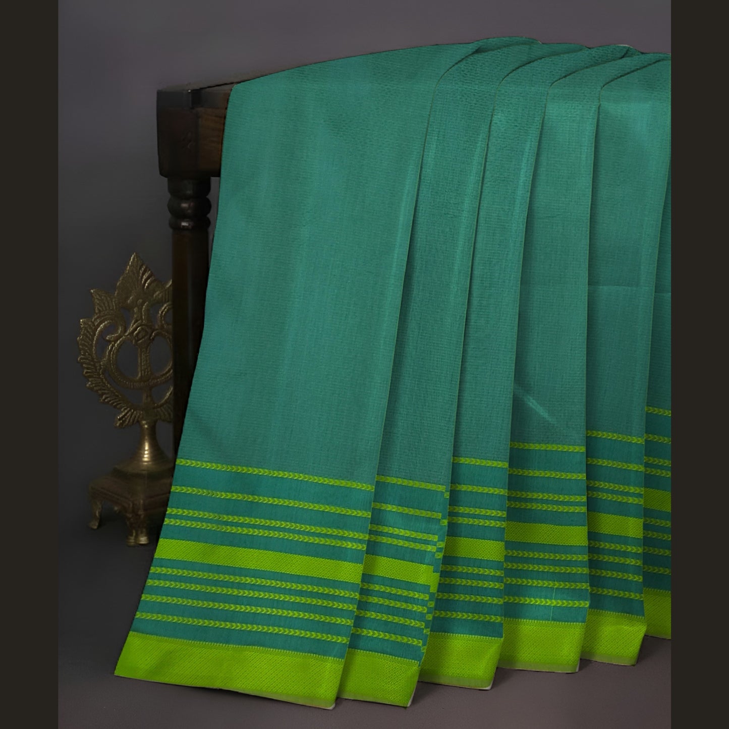 Blue Green Maheshwari Handloom Pure Silk by Cotton Zari saree