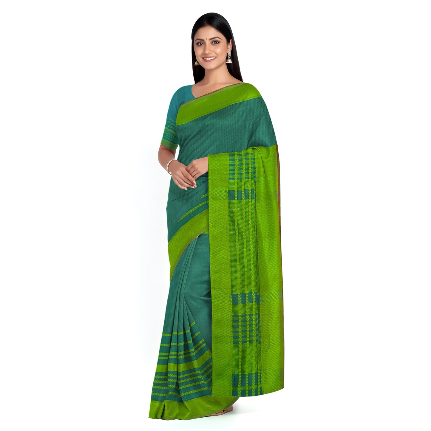 Blue Green Maheshwari Handloom Pure Silk by Cotton Zari saree