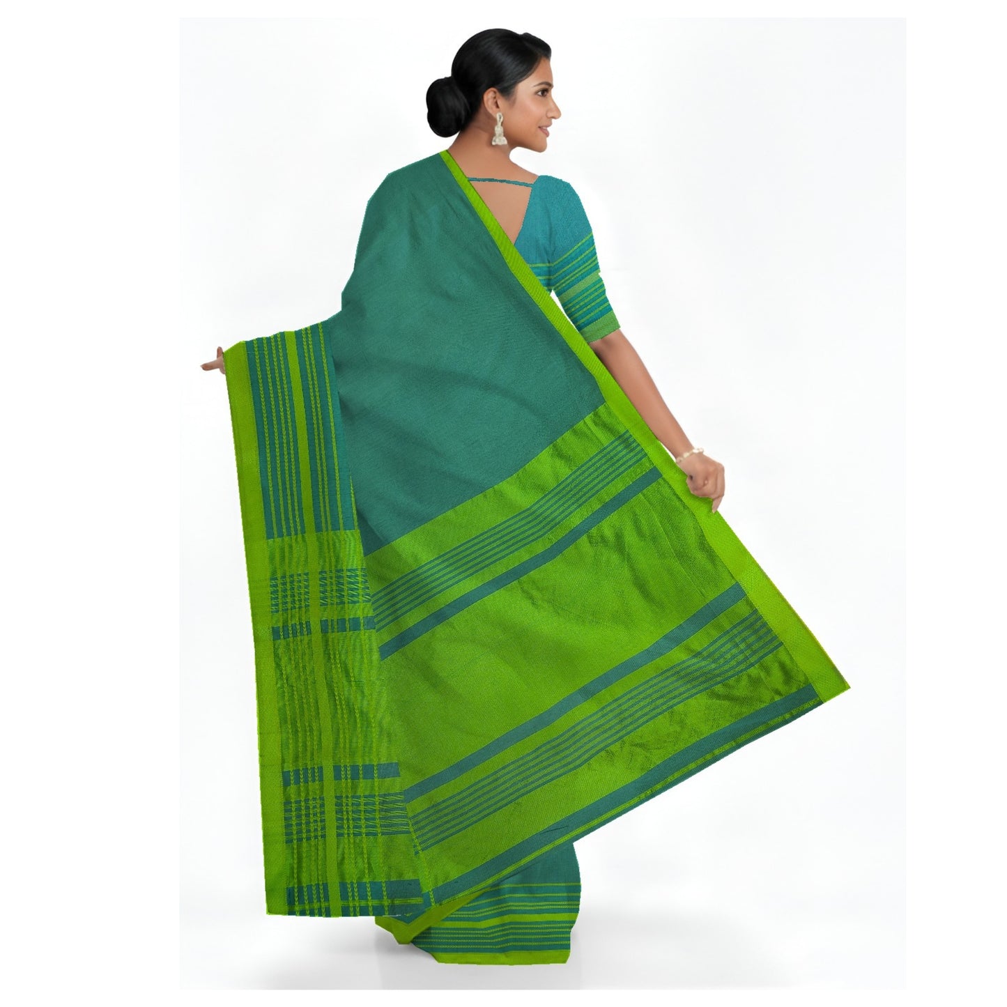Blue Green Maheshwari Handloom Pure Silk by Cotton Zari saree