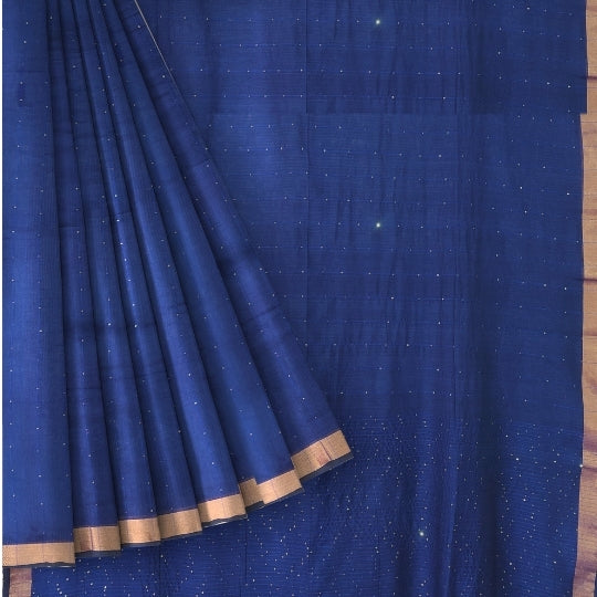 Blue Bengol Handloom Mullmol Khadi Sequence Work Saree