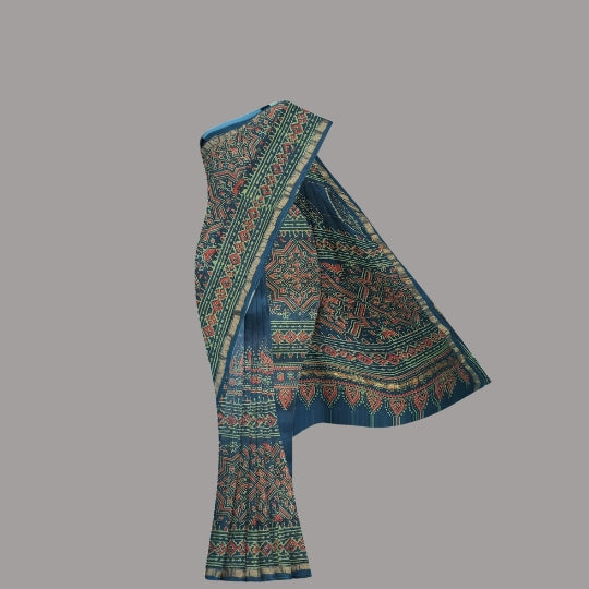 Bottle Green Chanderi Cotton Handblock Printed Saree