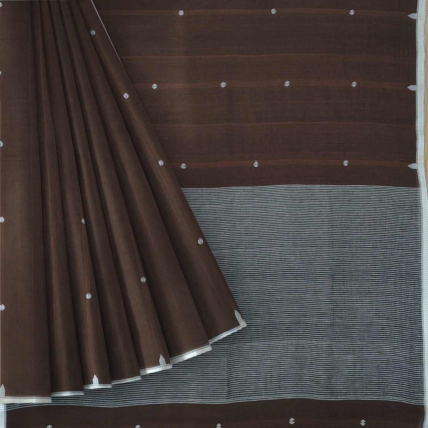Coffee Brown Bengal Handloom Mulmul Cotton Jamdani Saree