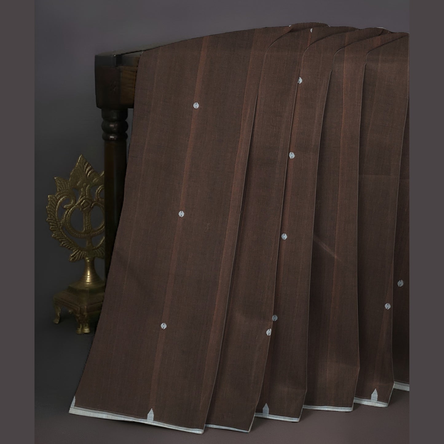 Coffee Brown Bengal Handloom Mulmul Cotton Jamdani Saree