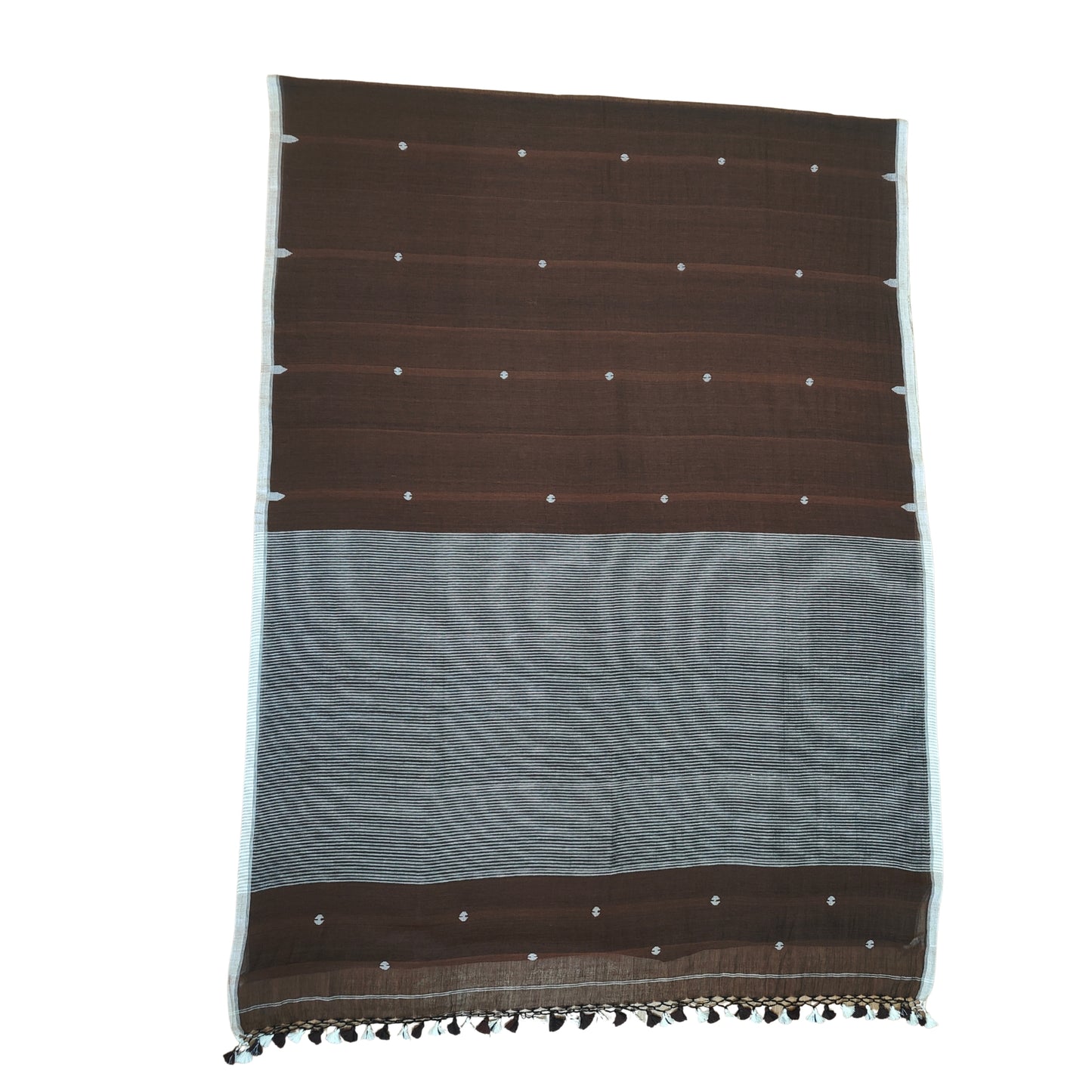 Coffee Brown Bengal Handloom Mulmul Cotton Jamdani Saree