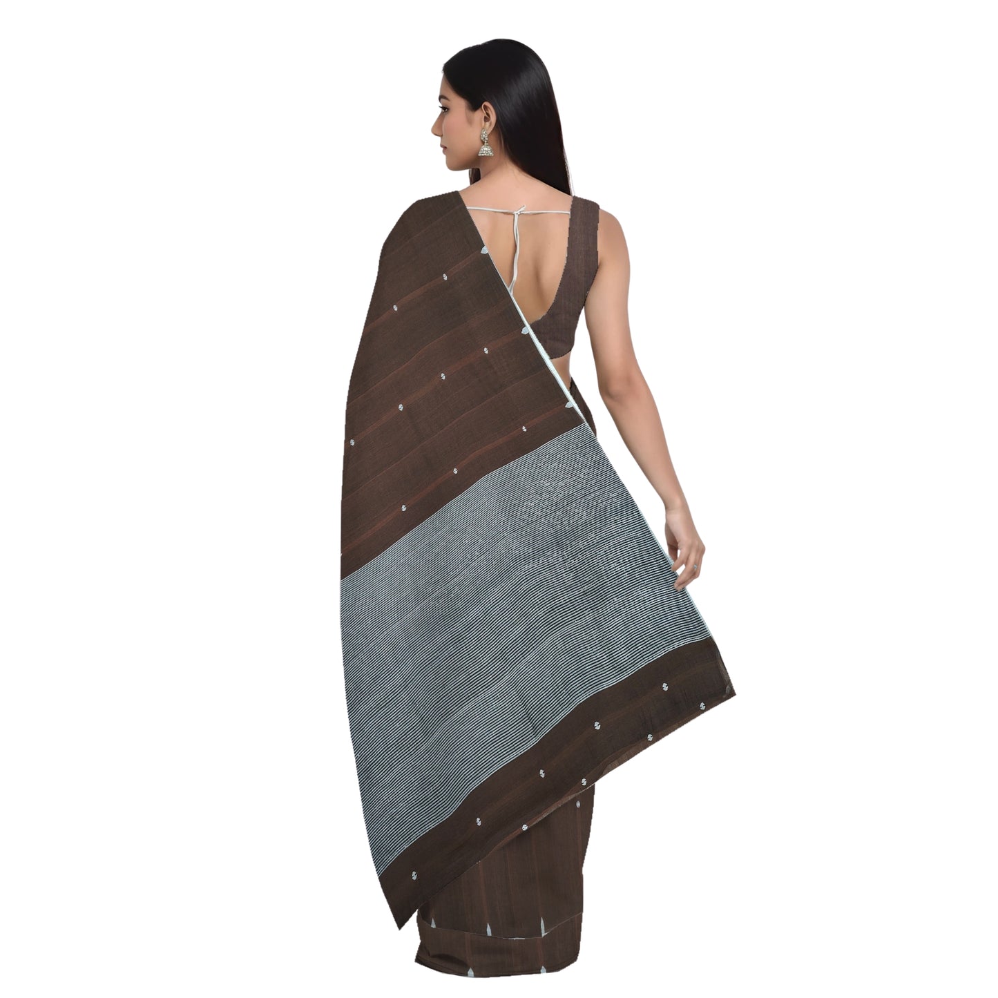 Coffee Brown Bengal Handloom Mulmul Cotton Jamdani Saree