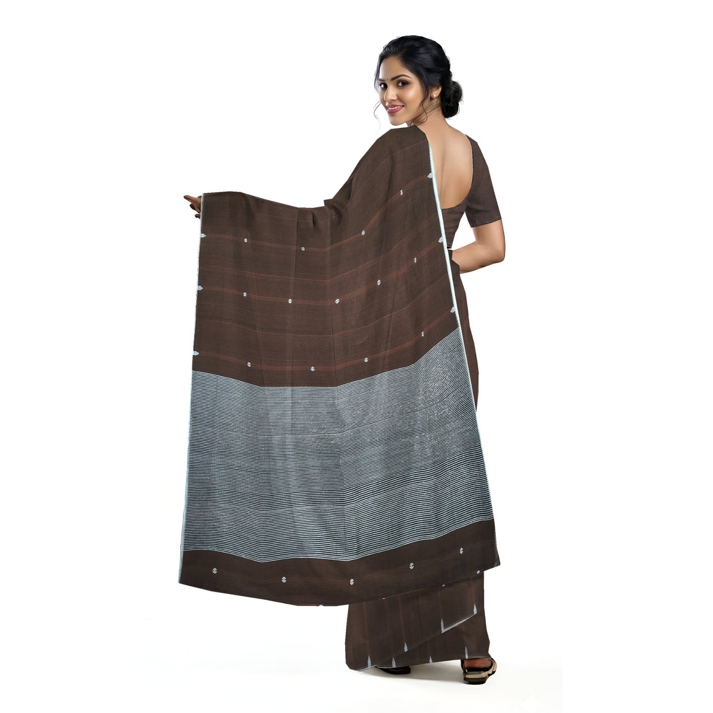 Coffee Brown Bengal Handloom Mulmul Cotton Jamdani Saree