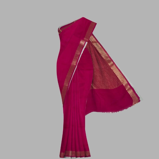 Dark Pink Maheshwari Pure Silk Kota Weaving Floral Border Tissue Pallu Saree
