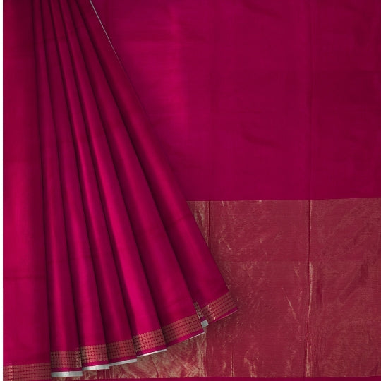 Dark Pink Maheshwari Pure Silk Kota Weaving Floral Border Tissue Pallu Saree