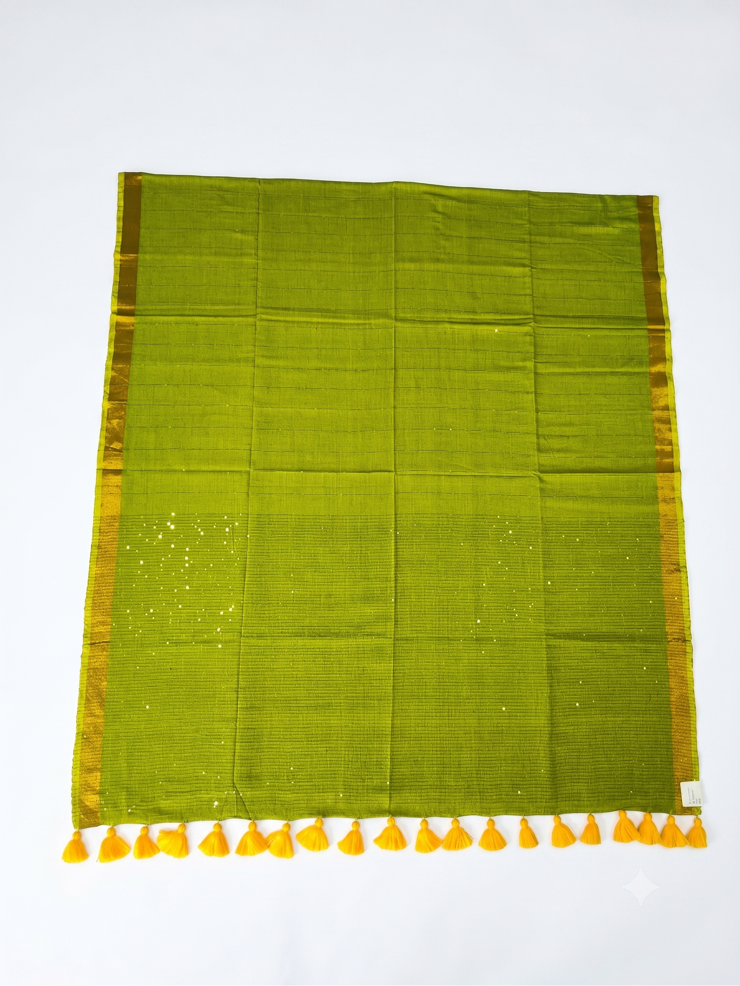 Green Sequence Mulmul Cotton Saree