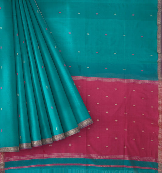 Green Maheshwari Handloom Cotton Silk Saree