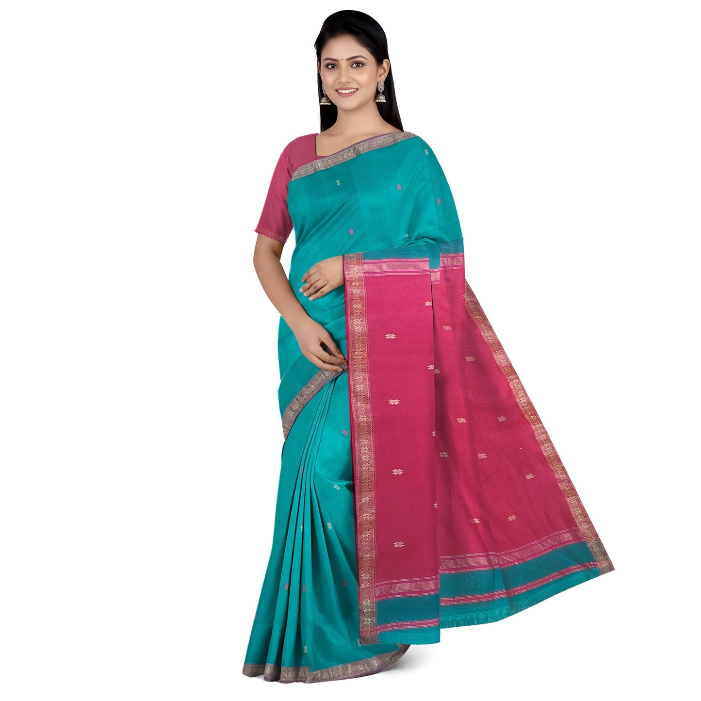 Green Maheshwari Handloom Cotton Silk Saree