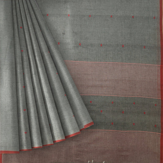 Grey Bengal Handloom Mulmul Cotton Saree