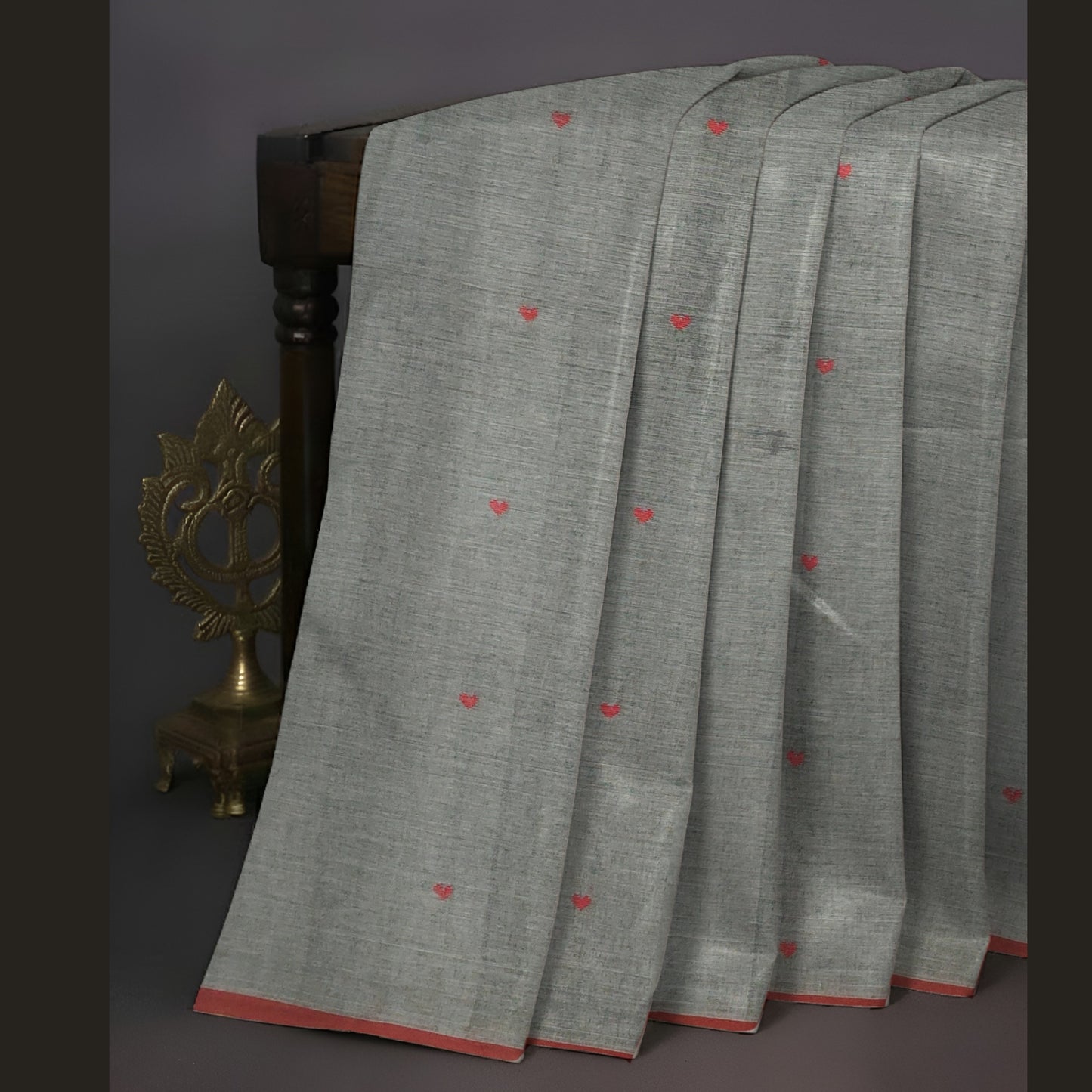 Grey Bengal Handloom Mulmul Cotton Saree