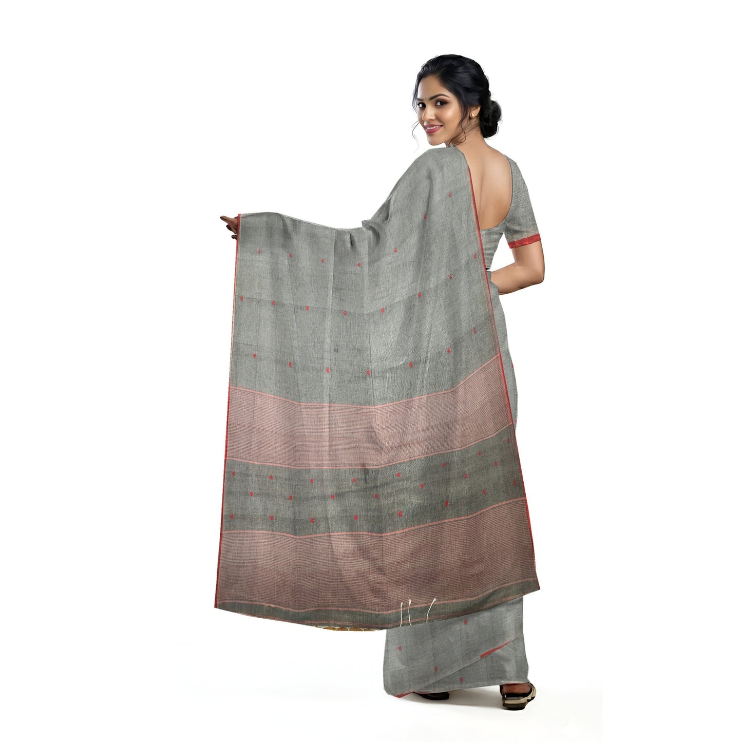 Grey Bengal Handloom Mulmul Cotton Saree