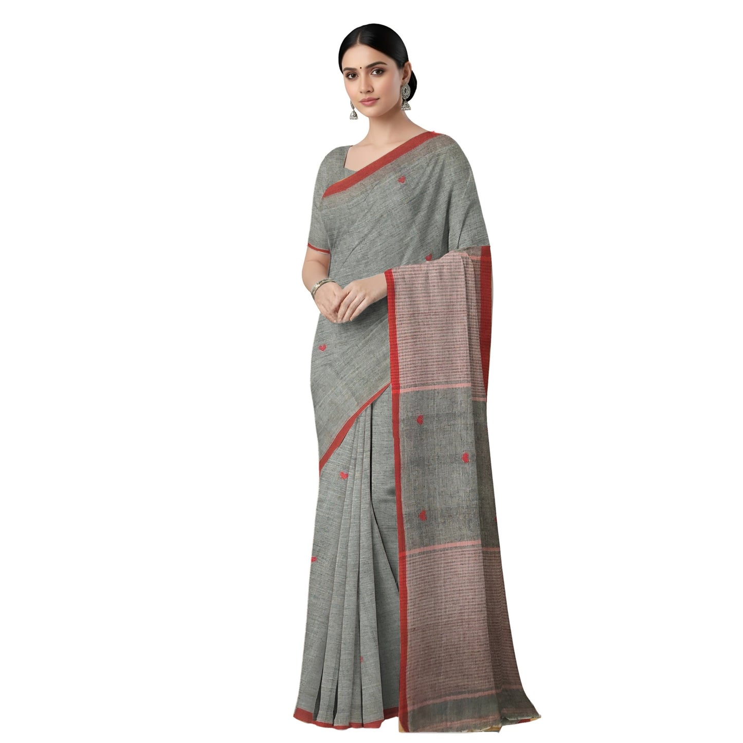 Grey Bengal Handloom Mulmul Cotton Saree
