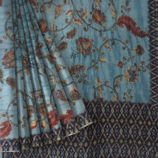 Grey Cotton Silk All Over Kantha Work Saree