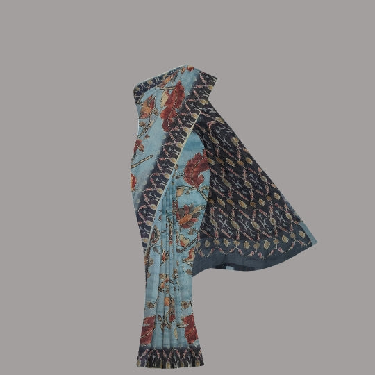 Grey Cotton Silk All Over Kantha Work Saree