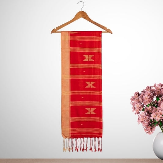 Jamdani Cotton Handloom Red Saree with Yellow Border