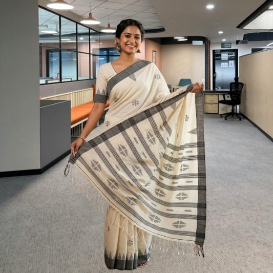Jamdani Cotton Handloom White Saree