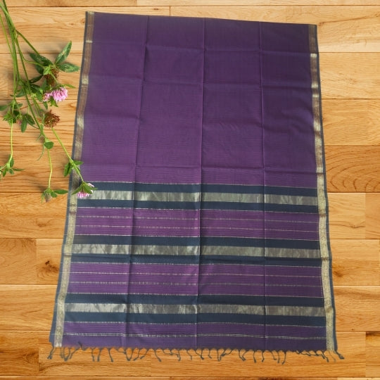 Maheshwari Dark Purple Garbha Reshami Cotton Saree