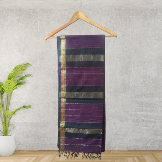 Maheshwari Dark Purple Garbha Reshami Cotton Saree
