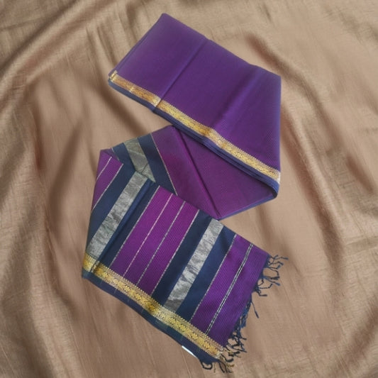Maheshwari Dark Purple Garbha Reshami Cotton Saree