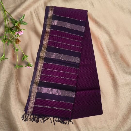 Maheshwari Dark Purple Garbha Reshami Cotton Saree