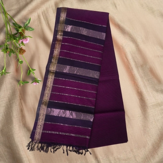 Maheshwari Dark Purple Garbha Reshami Cotton Saree