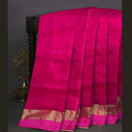 Fuchsia (Rani Pink) Maheshwari Pure Silk With Cotton Silk Border