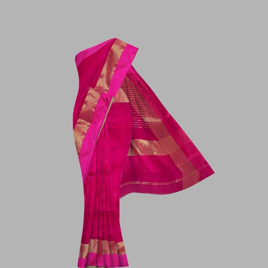 Fuchsia (Rani Pink) Maheshwari Pure Silk With Cotton Silk Border