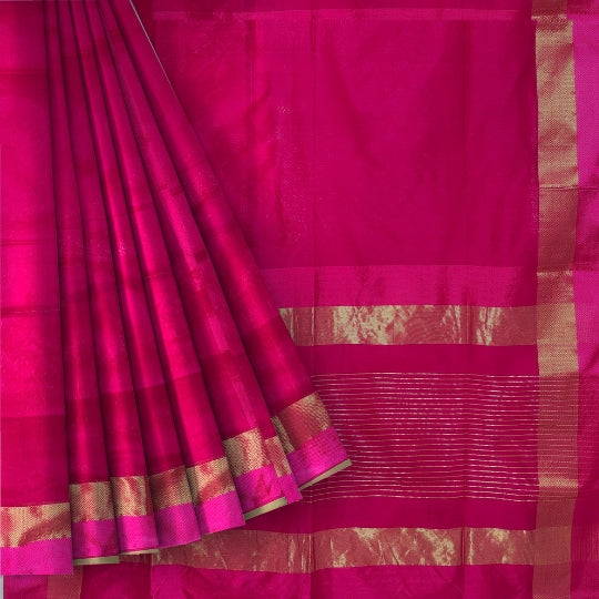 Fuchsia (Rani Pink) Maheshwari Pure Silk With Cotton Silk Border