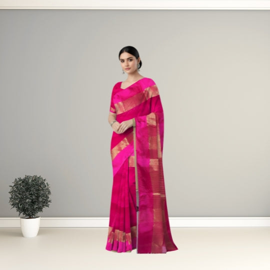 Fuchsia (Rani Pink) Maheshwari Pure Silk With Cotton Silk Border