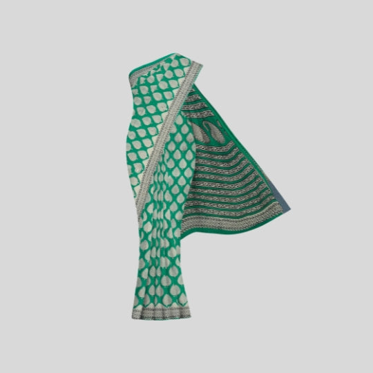 Green Mulmul Cotton Hand Block Printed Saree