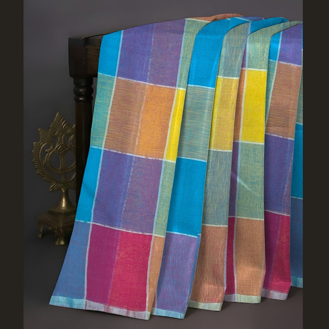 Multi Colour Bengal Handloom  Linen Cotton Saree