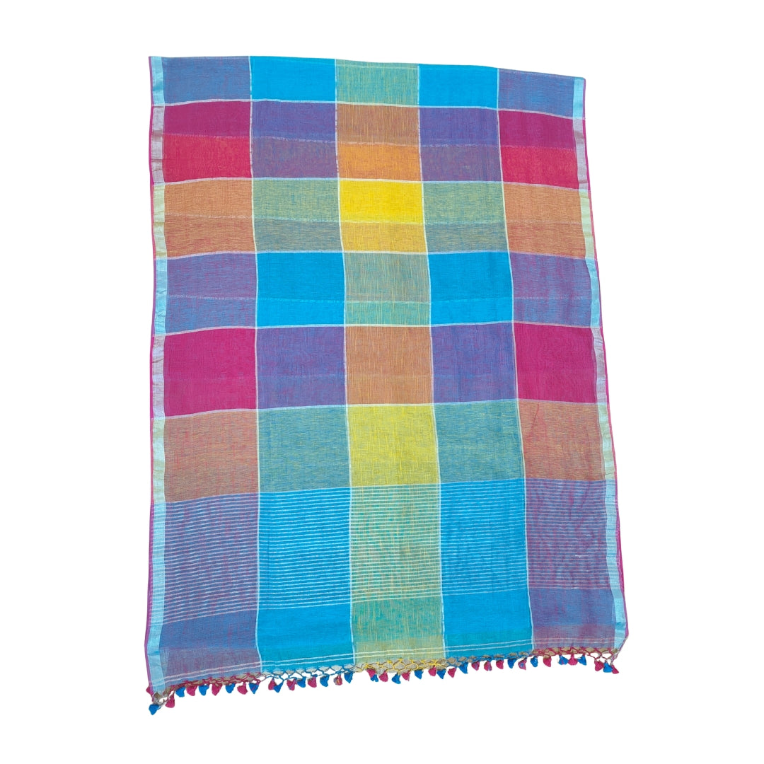 Multi Colour Bengal Handloom  Linen Cotton Saree