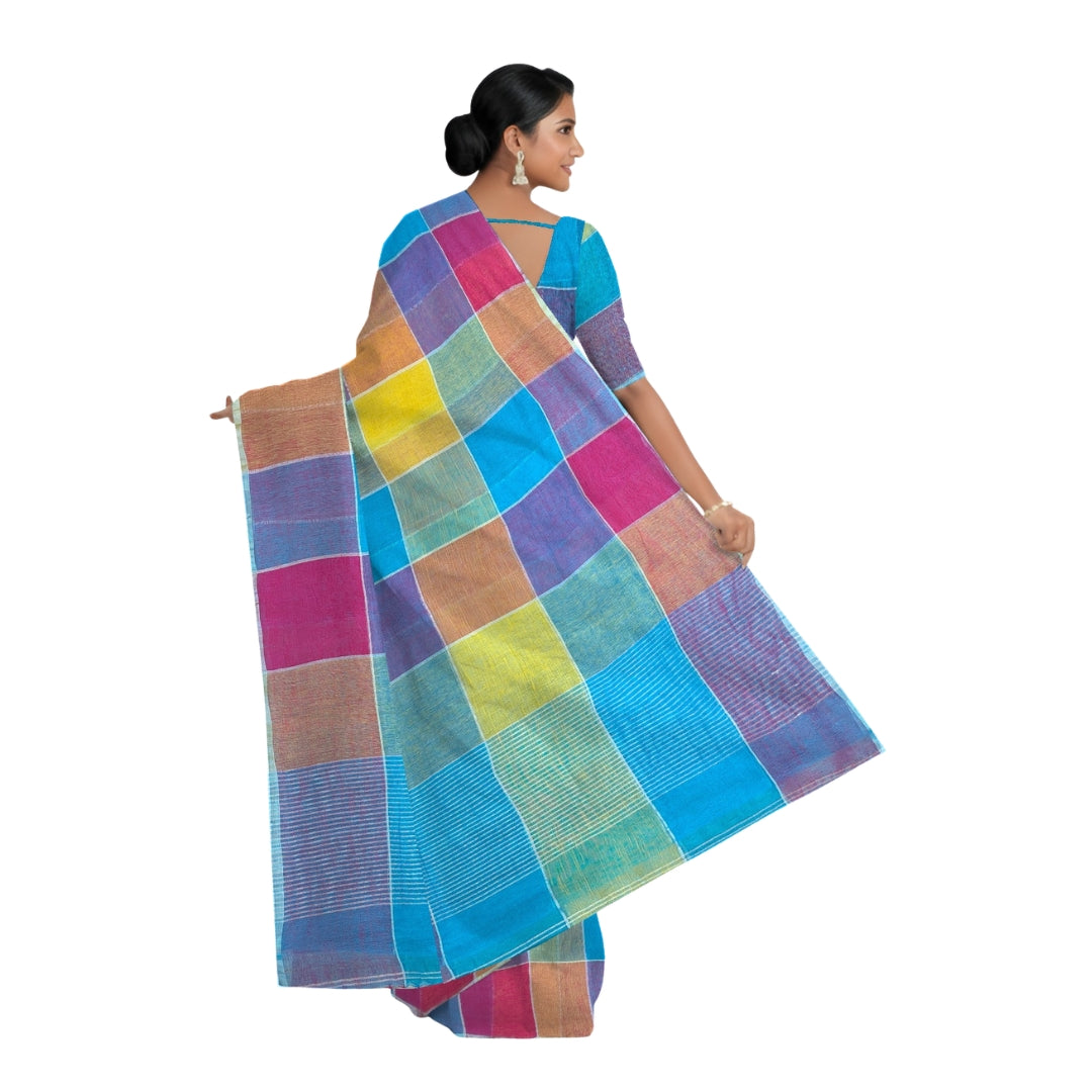 Multi Colour Bengal Handloom  Linen Cotton Saree