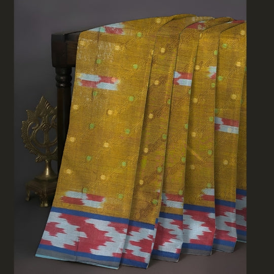 Mustard Yellow Uppada Cotton Ikkat Saree