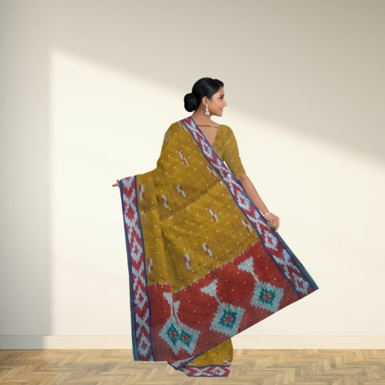 Mustard Yellow Uppada Cotton Ikkat Saree