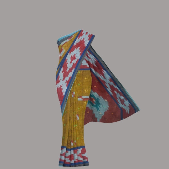 Mustard Yellow Uppada Cotton Ikkat Saree