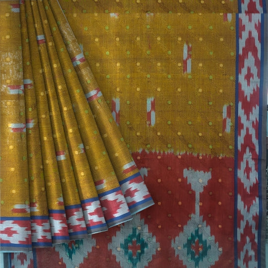 Mustard Yellow Uppada Cotton Ikkat Saree
