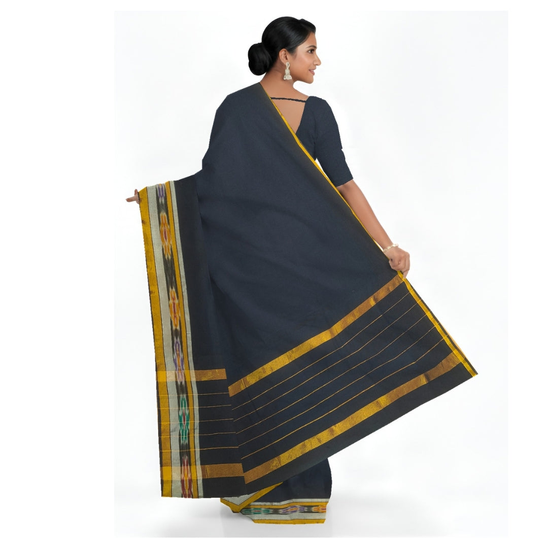 Navy Blue Uppada Handloom Cotton Ikat Border saree