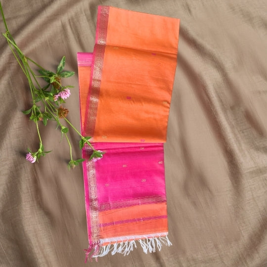 Orange Maheshwari Cotton Saree